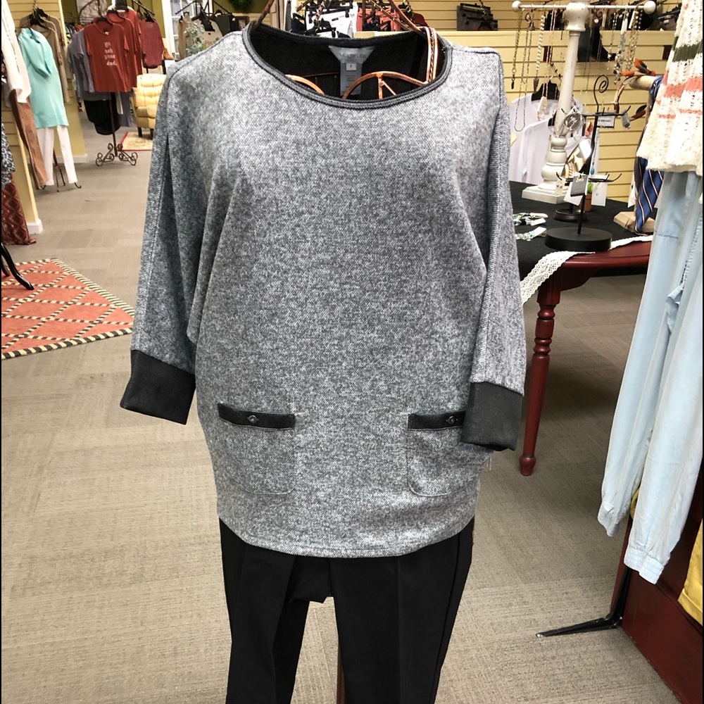 Multiples grey and black sweater. 3/4 sleeves.